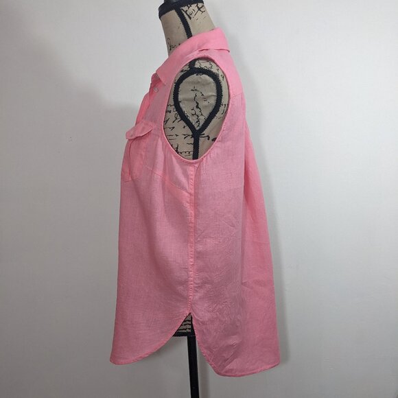 Talbots Shirt Top M Pink 100% Linen Sleeveless Button Up Pockets Coastal Beach - Picture 4 of 10